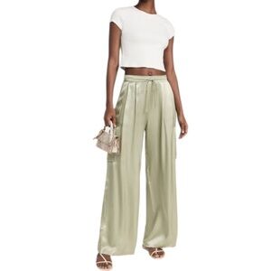 NWT Nation LTD Romeo Fluid silky cargo pants Wide Leg in Olive Oil Green